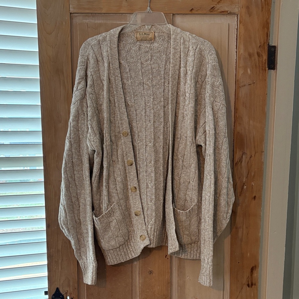 L.L. Bean Men’s Tan Cable Knit Cardigan